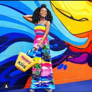 FashionNova Beach Scene Wide Leg Jumpsuit